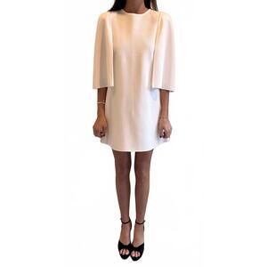 NEW RVN ava cape a line crepe knitted mini dress in off white
